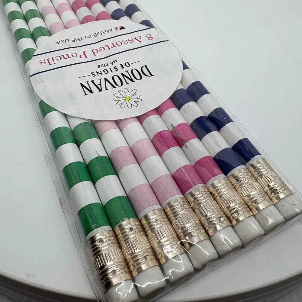 Donovan Designs Striped Pencils 8 Count Assorted Colors Stationery School Supply